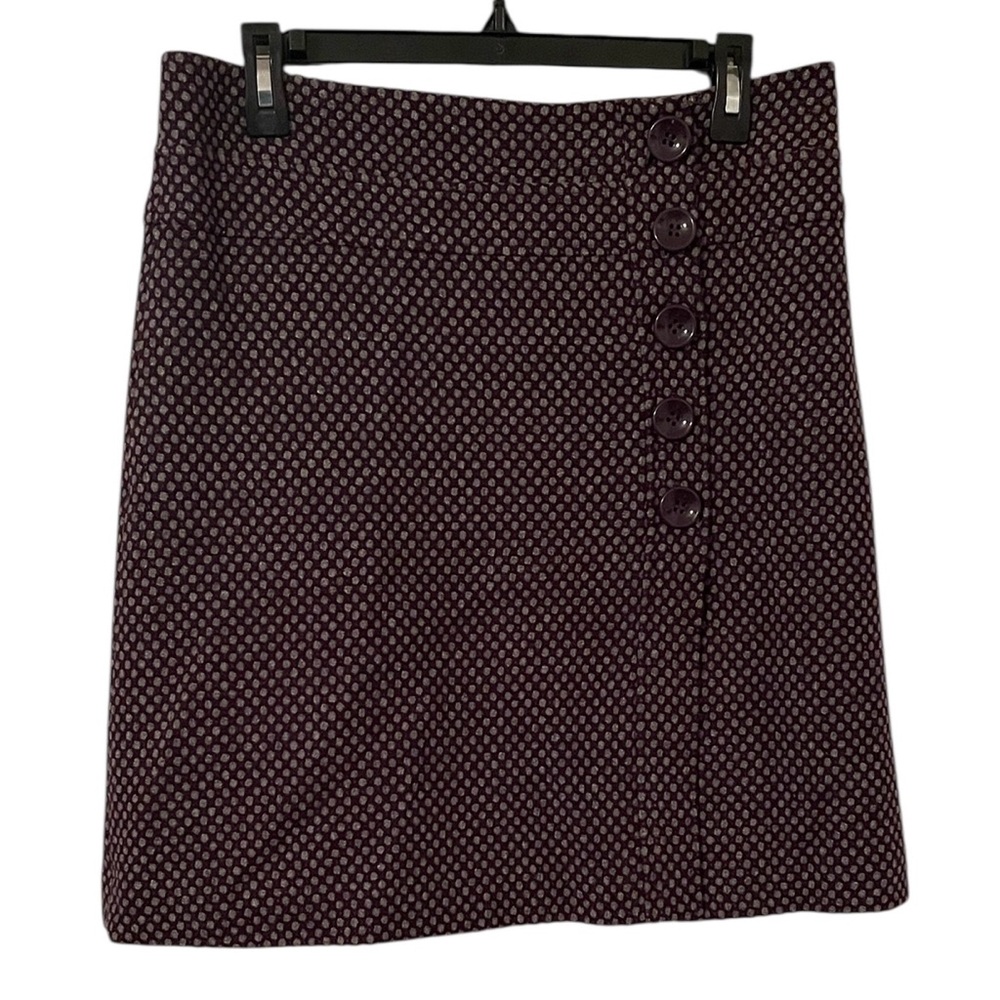 Talbots Women's Purple Gray Polkadot Print Wool Blend Button Front Skirt Size 8